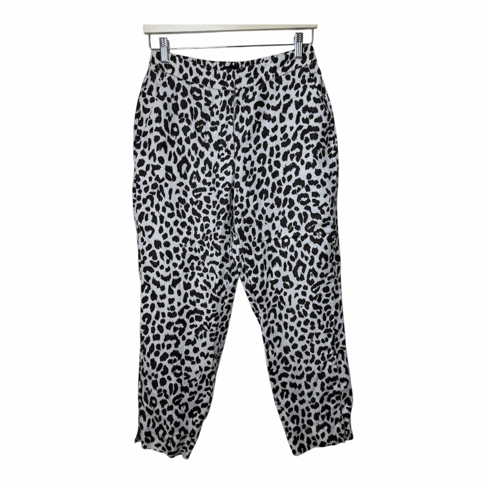 J. Crew Linen Blend Crop Pants Leopard Animal Print Elastic Waist 6 Tapered Boho